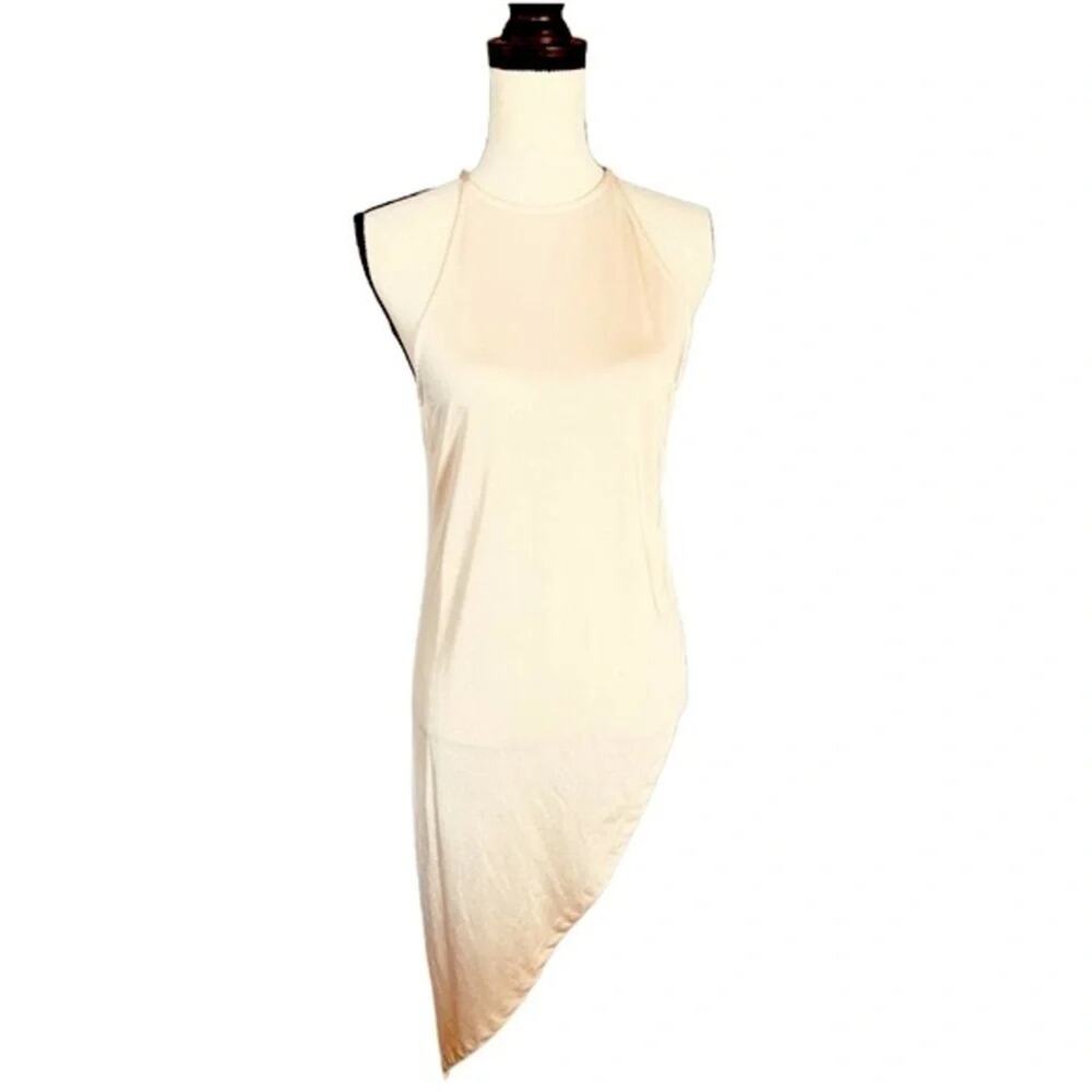 FREE PEOPLE ASYMMETRIC TOP BEIGE SATIN SIZE XS NWOT